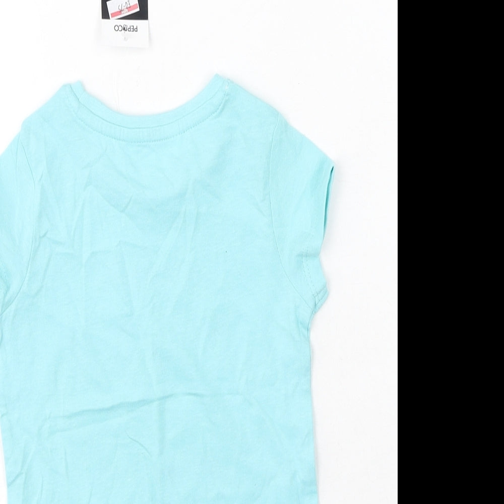 Pep & Co Baby Blue Cotton Basic T-Shirt Size 12-18 Months Round Neck - Animals