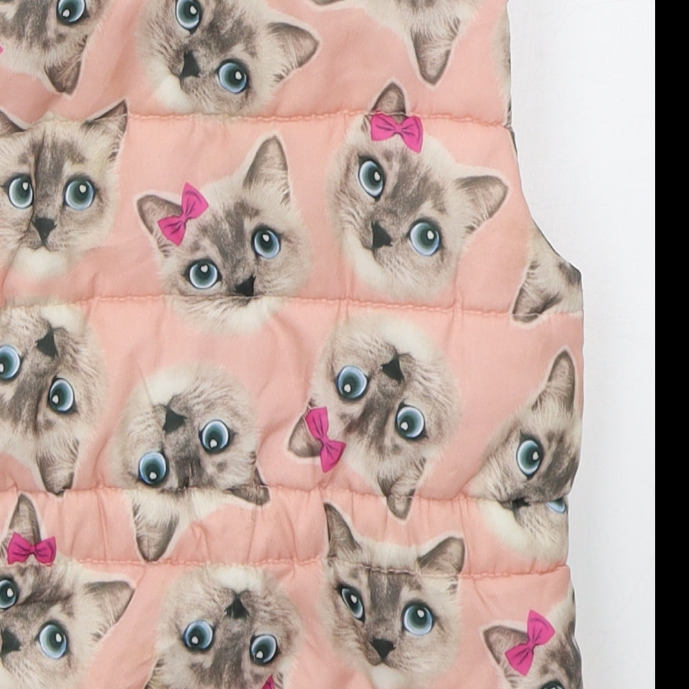 H&M Girls Pink Gilet Coat Size 3 Years Zip - Cats