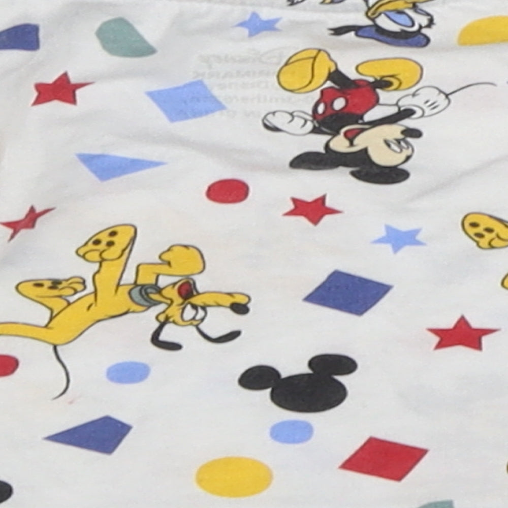 Prinark White Geometric 100% Cotton Basic T-Shirt Size 0-3 Months Round Neck Button - Mickey & Friends