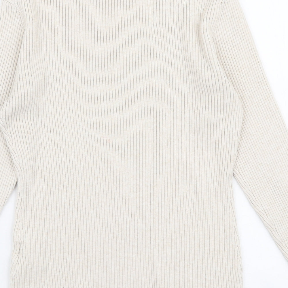 H&M Womens Beige High Neck Polyester Pullover Jumper Size S