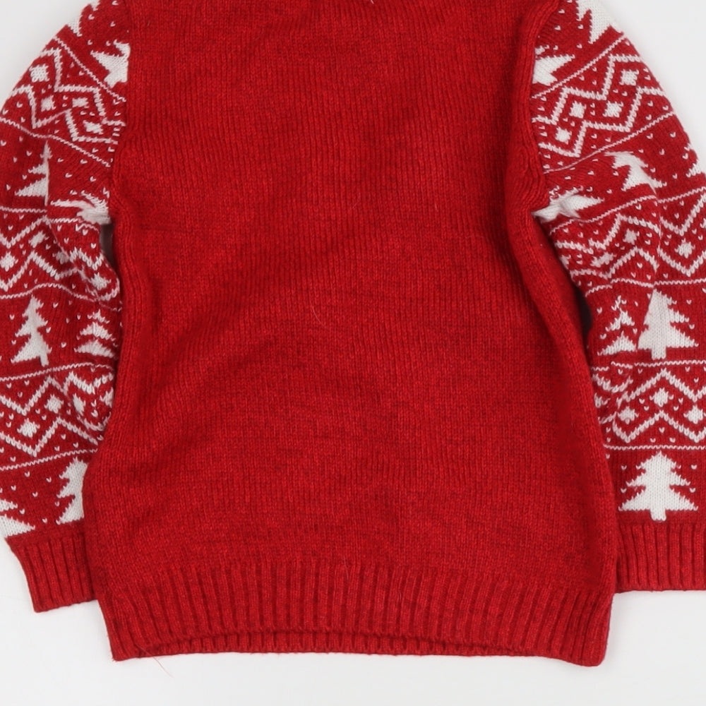 Tesco Boys Red Round Neck Polyester Pullover Jumper Size 4-5 Years - Rudolph
