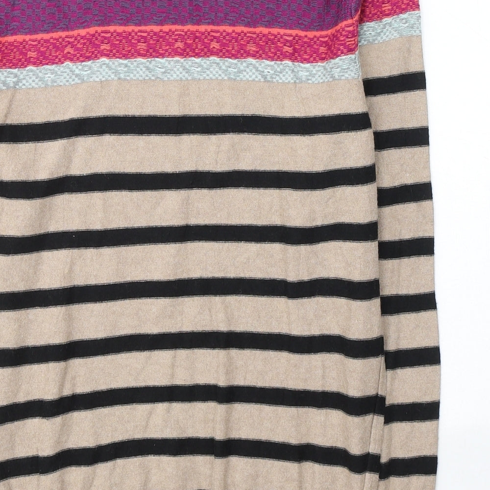 Gharani Strok Womens Beige Round Neck Striped Cotton Pullover Jumper Size L