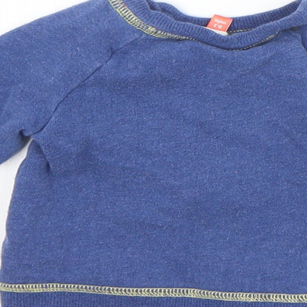 John Lewis Boys Blue Cotton Pullover Jumper Size 0-3 Months Button - Car