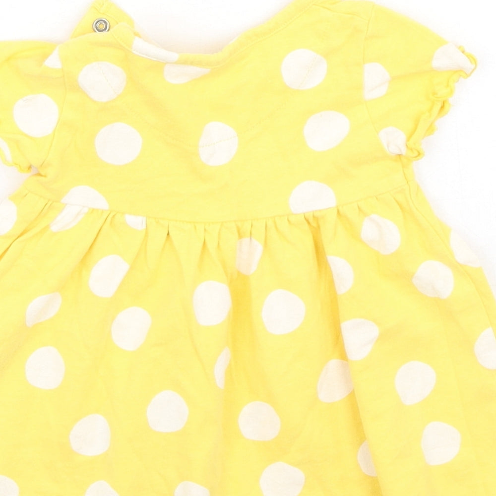Marks and Spencer Girls Yellow Spotted Cotton Fit & Flare Size 3-6 Months Round Neck