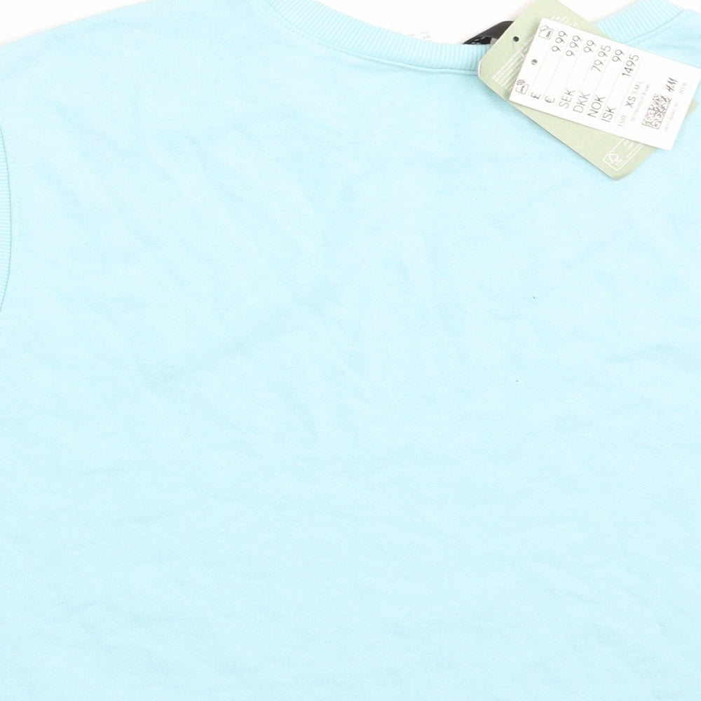 H&M Womens Blue Cotton Cropped Blouse Size XS Crew Neck