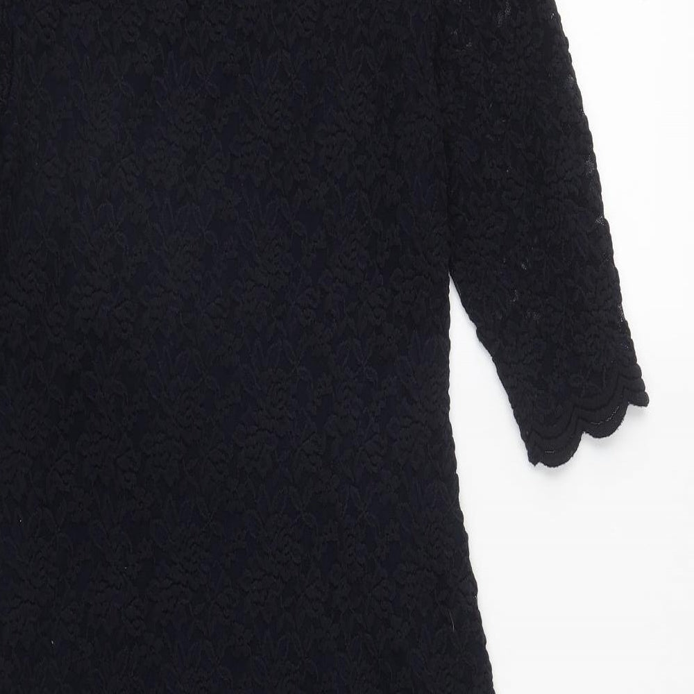 Marks and Spencer Womens Blue Geometric Polyester A-Line Size 12 Round Neck