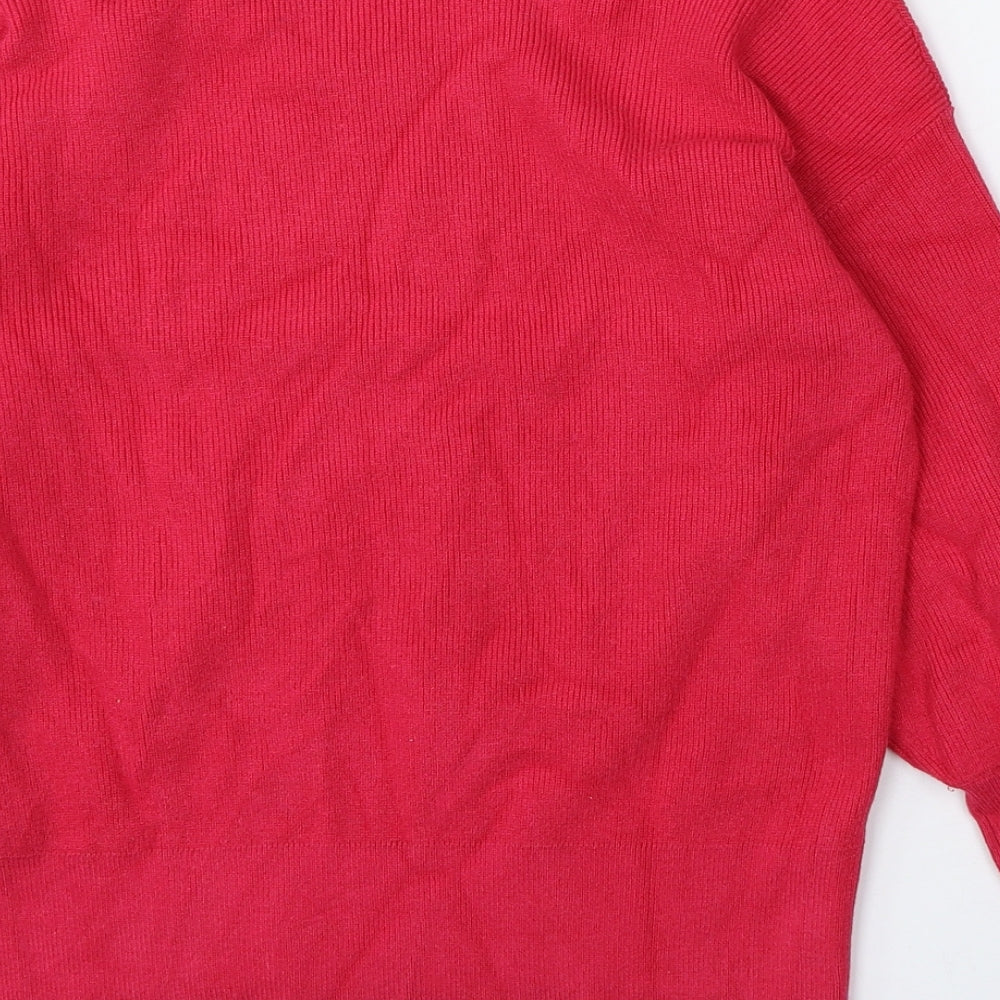 Marks and Spencer Womens Pink V-Neck Viscose Pullover Jumper Size S