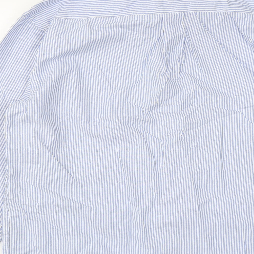 Dunnes Mens Blue Striped Cotton Button-Up Size L Collared Button