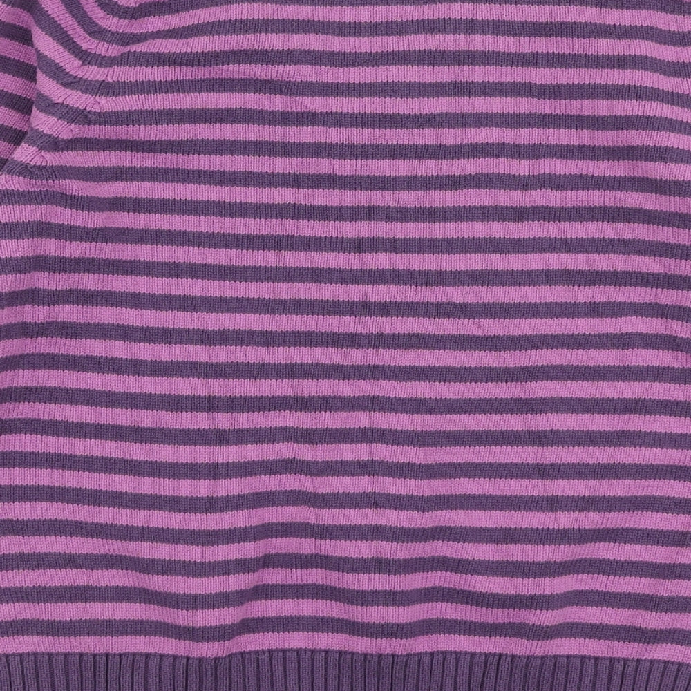 Marks and Spencer Womens Purple Collared Striped Cotton Pullover Jumper Size 12