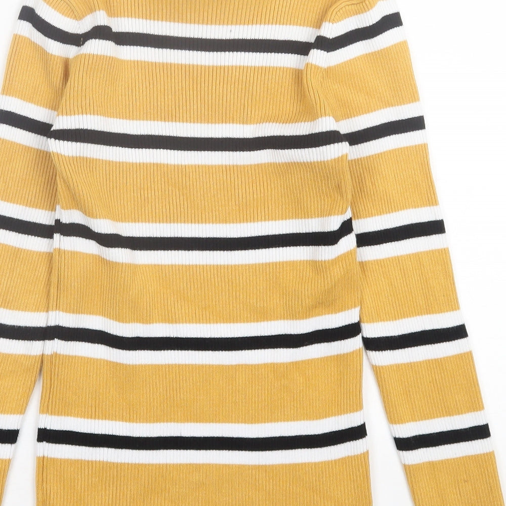 Primark Girls Yellow Striped Viscose Basic Casual Size 12-13 Years Roll Neck Pullover