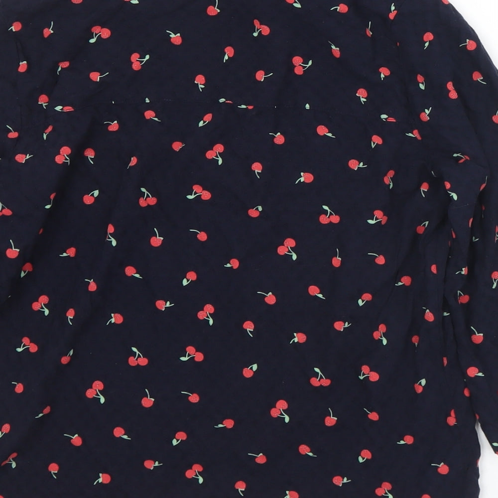 Marks and Spencer Womens Black Geometric Viscose Basic Blouse Size 8 Round Neck - Cherries