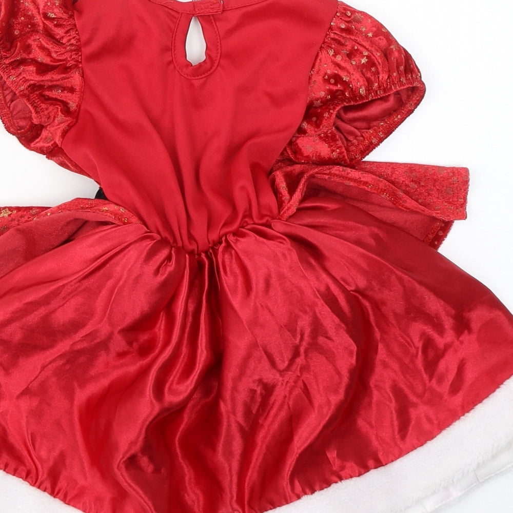 Matalan Girls Red Polyester Fit & Flare Size 12-18 Months Round Neck Pullover - Santa Claus Fancy dress