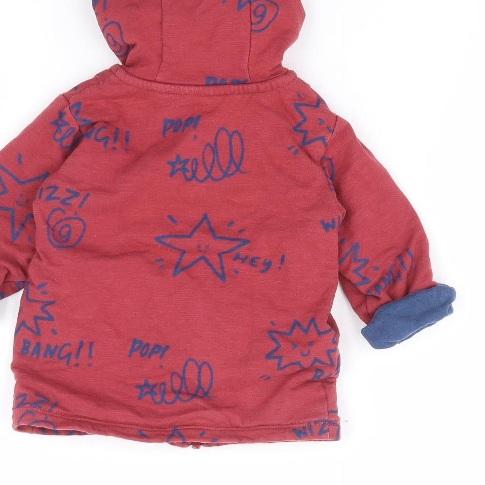 Marks and Spencer` Boys Red Geometric Cotton Full Zip Jumper Size 3-6 Months Zip