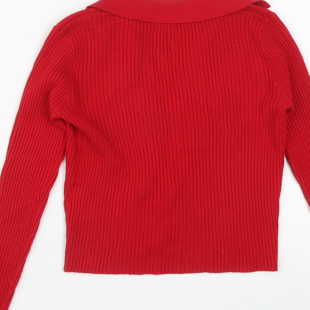 CCG Perfect Womens Red Collared Viscose Pullover Jumper Size L