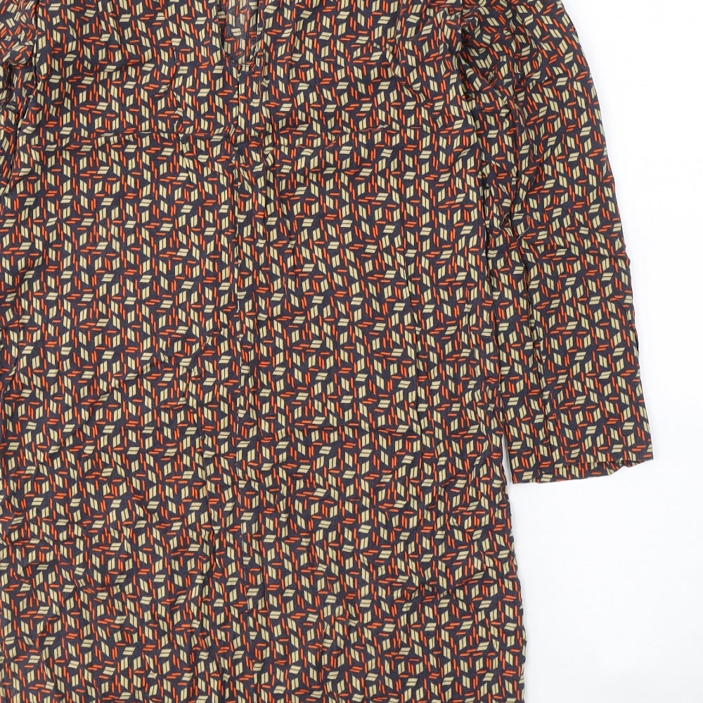 United Colors of Benetton Womens Multicoloured Geometric Viscose A-Line Size S Round Neck Button