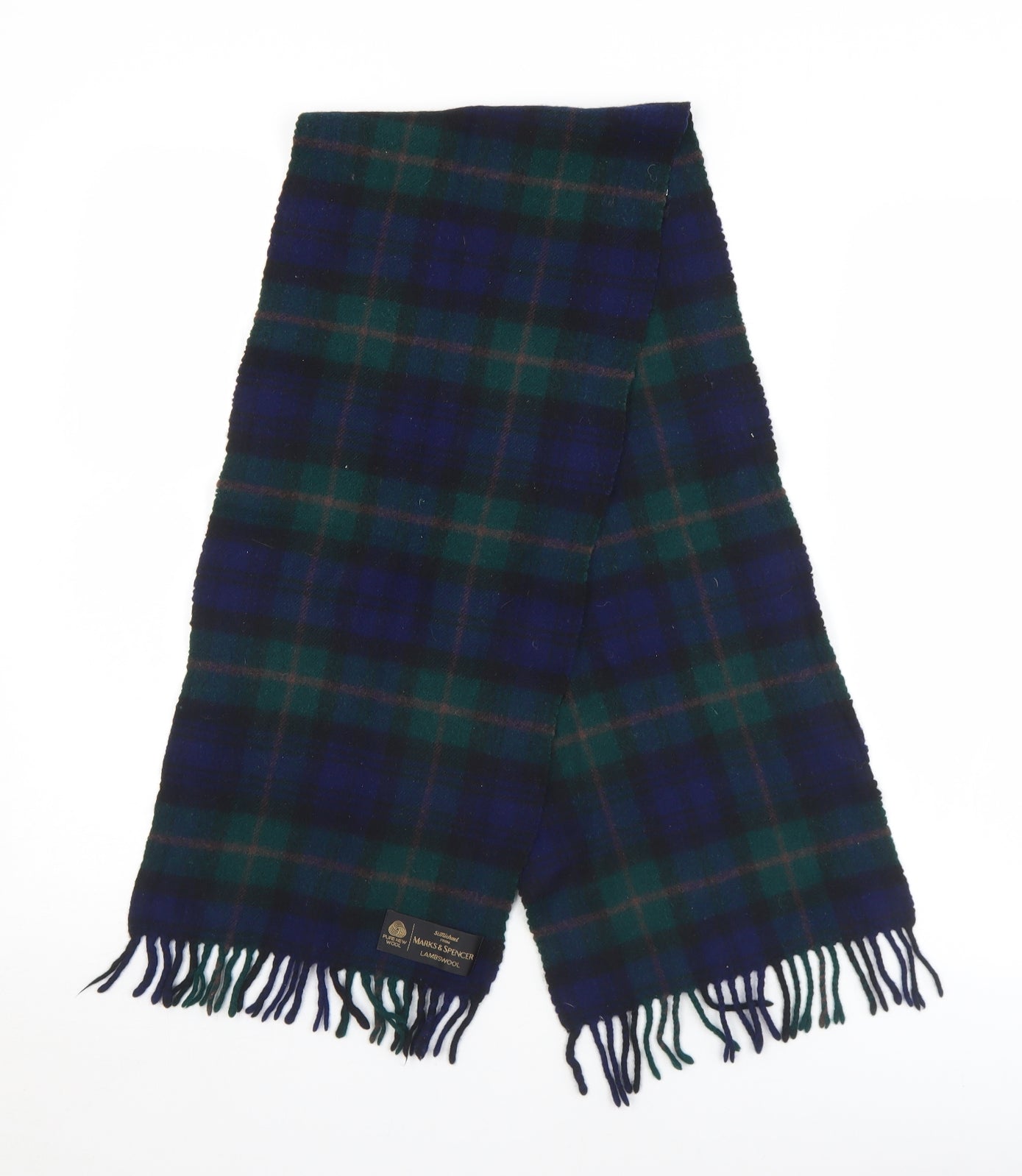 Marks and Spencer Mens Blue Plaid Wool Scarf One Size