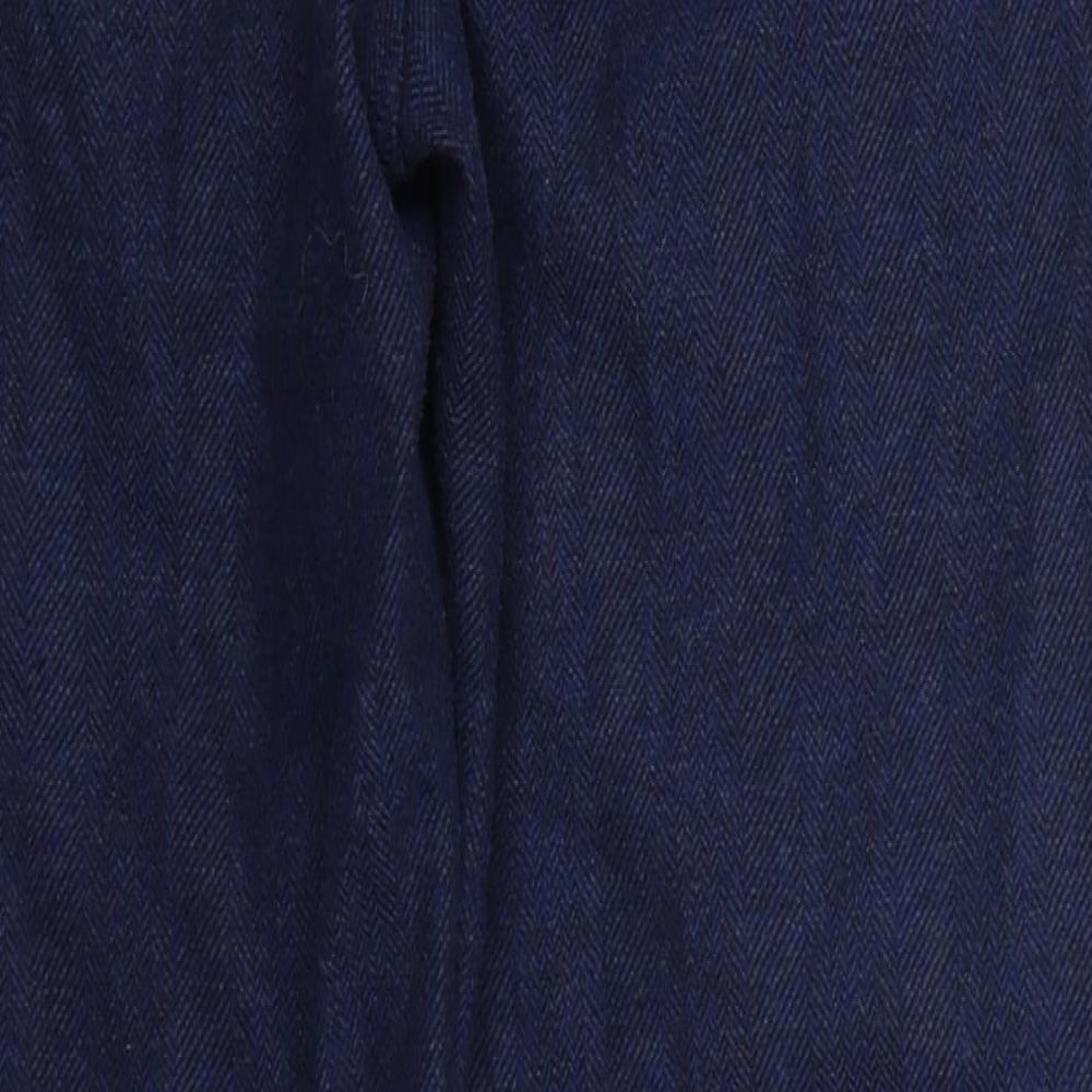 Preworn Womens Blue Herringbone Polyester Trousers Size 12 L27 in Regular Hook & Eye
