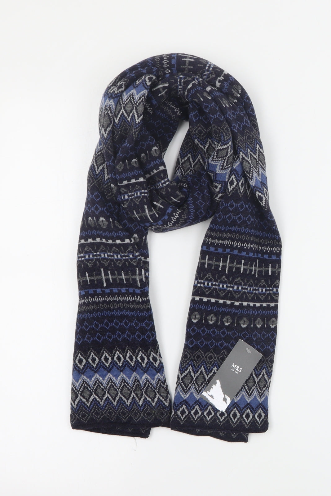 Marks and Spencer Mens Blue Geometric Acrylic Scarf One Size
