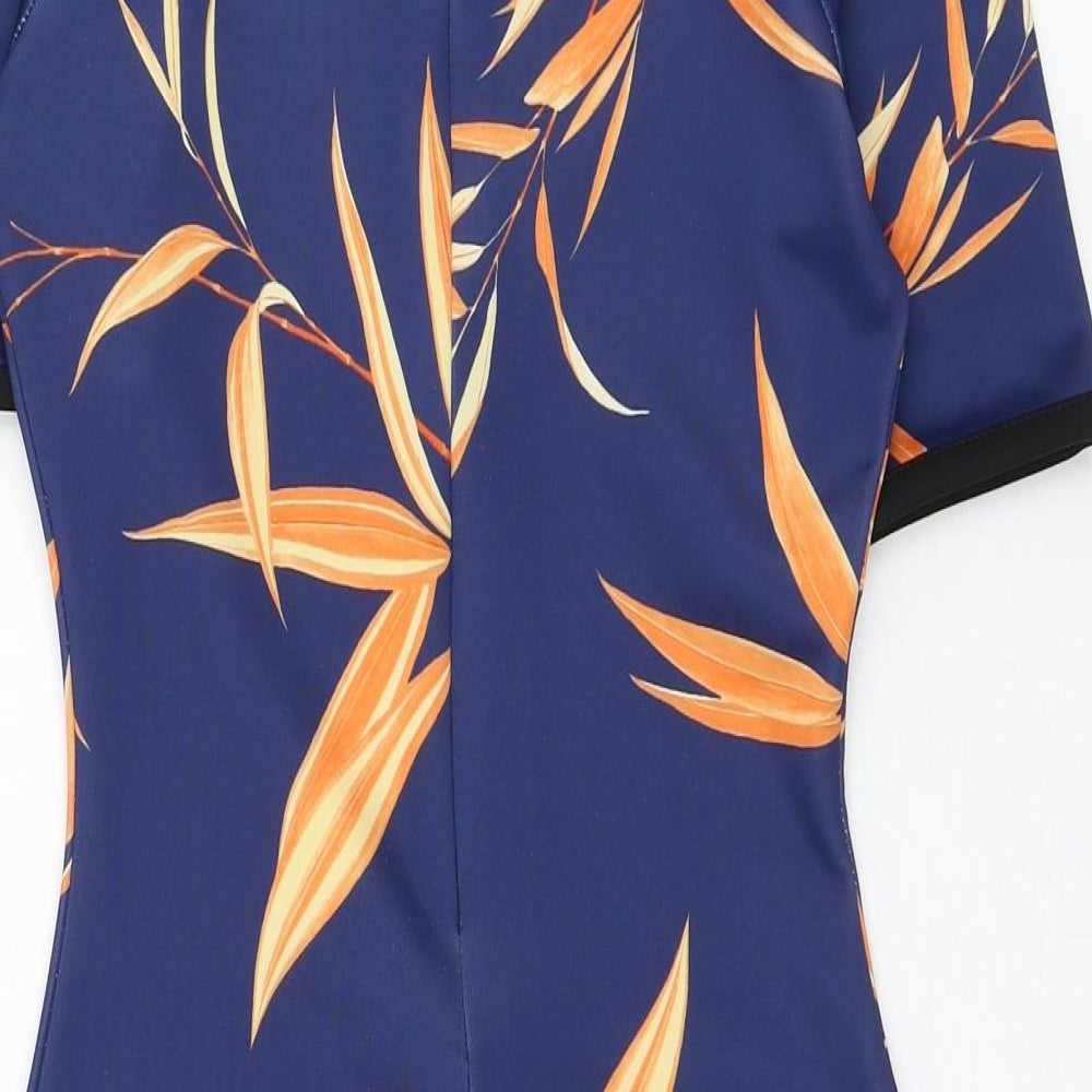 Missguided Womens Blue Floral Polyester T-Shirt Dress Size 8 Round Neck Pullover