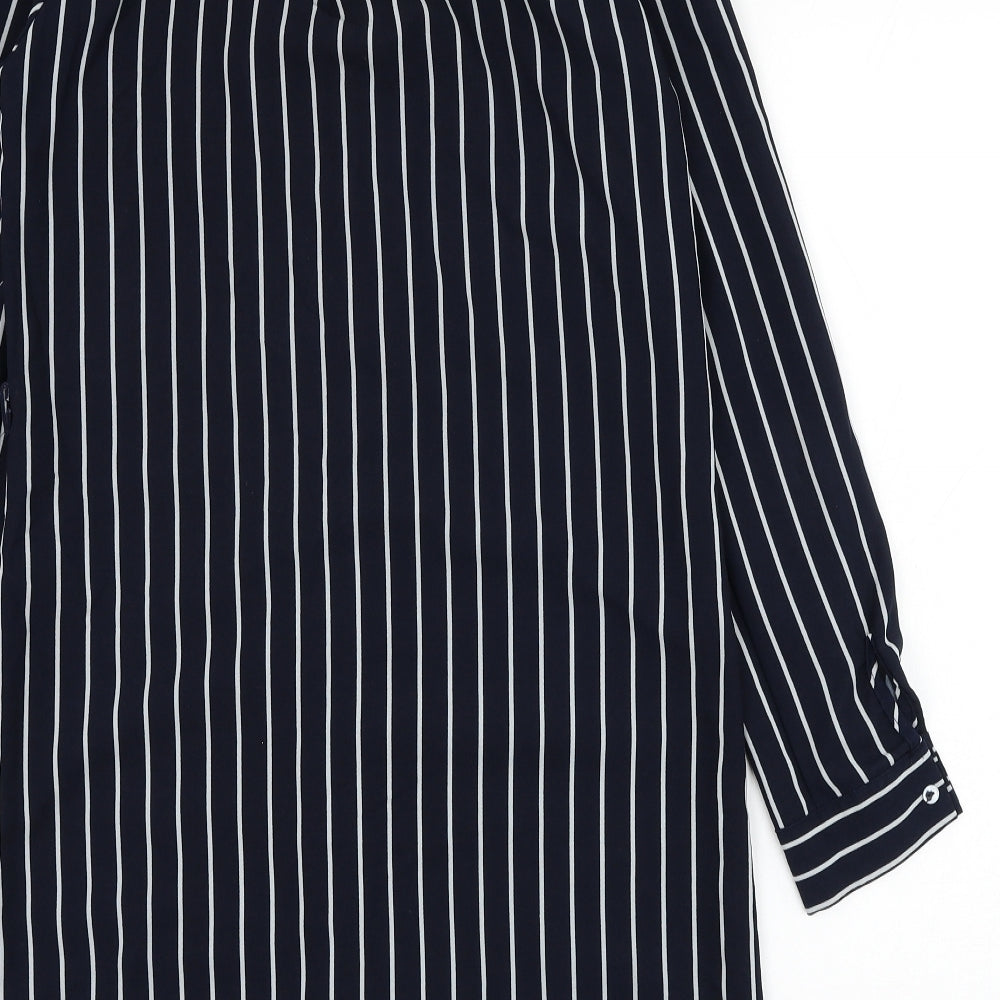 Oeuver Womens Blue Striped Polyester Shirt Dress Size 8 Collared Button