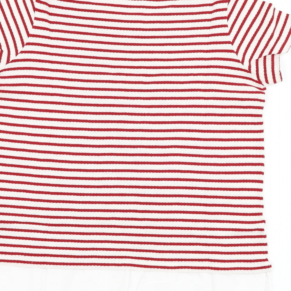 Marks and Spencer Womens White Round Neck Striped Cotton Pullover Jumper Size 12