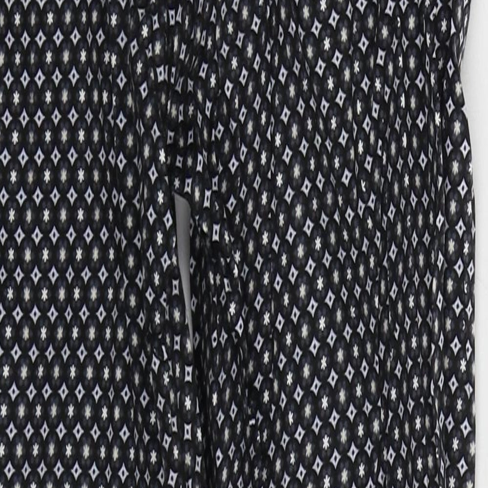 Oasis Womens Grey Geometric Cotton Trousers Size 10 L26 in Regular Hook & Eye