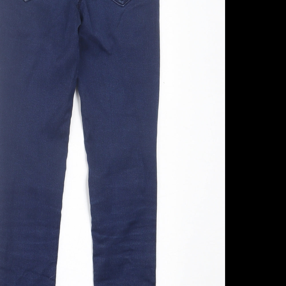 Marks and Spencer Girls Blue Cotton Skinny Jeans Size 9 Years Regular Button