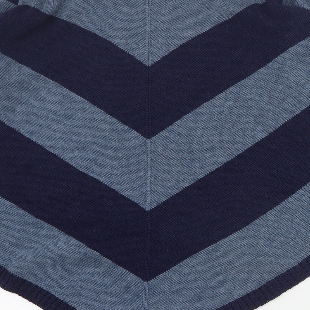 Tru Collection Womens Blue V-Neck Striped Cotton Pullover Jumper Size S