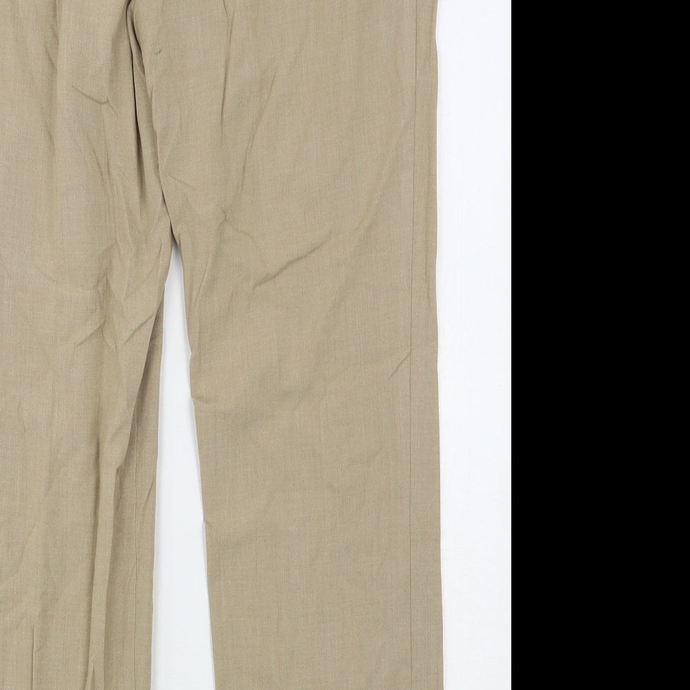 Marks and Spencer Womens Beige Polyester Trousers Size 12 L28 in Slim