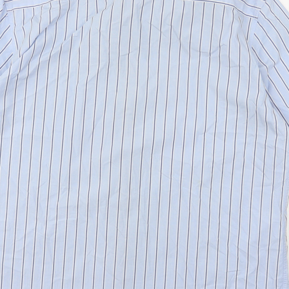 Marks and Spencer Mens Blue Striped Cotton Button-Up Size 2XL Collared
