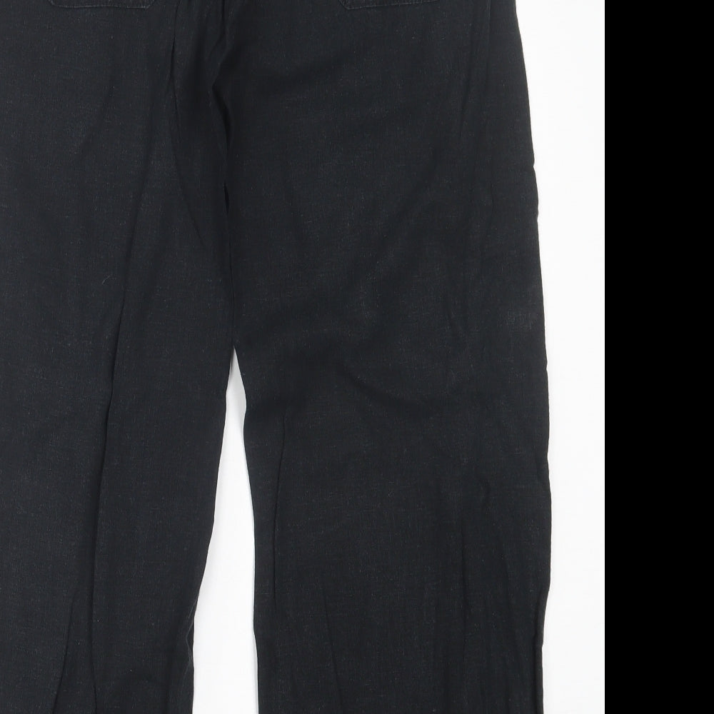 NEXT Womens Black Linen Trousers Size 10 L28 in Regular Button