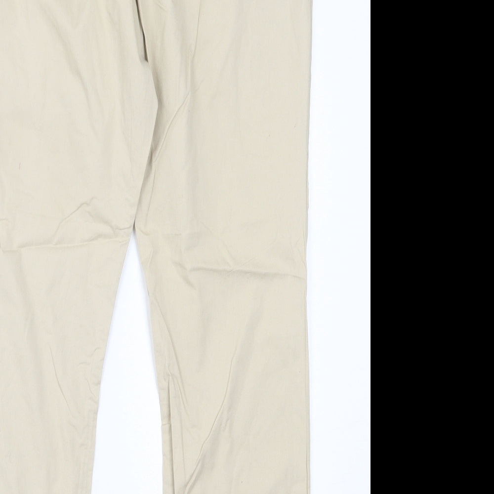 H&M Womens Beige Cotton Trousers Size 14 L30 in Regular Button
