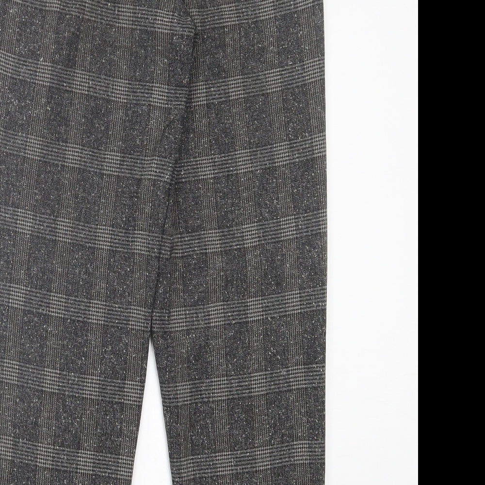 NEXT Womens Grey Herringbone Polyester Trousers Size 8 L27 in Regular Button