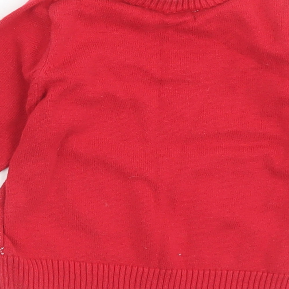 Marks and Spencer Baby Red Fair Isle Cotton Pullover Jumper Size 3-6 Months Button - Christmas Jumper
