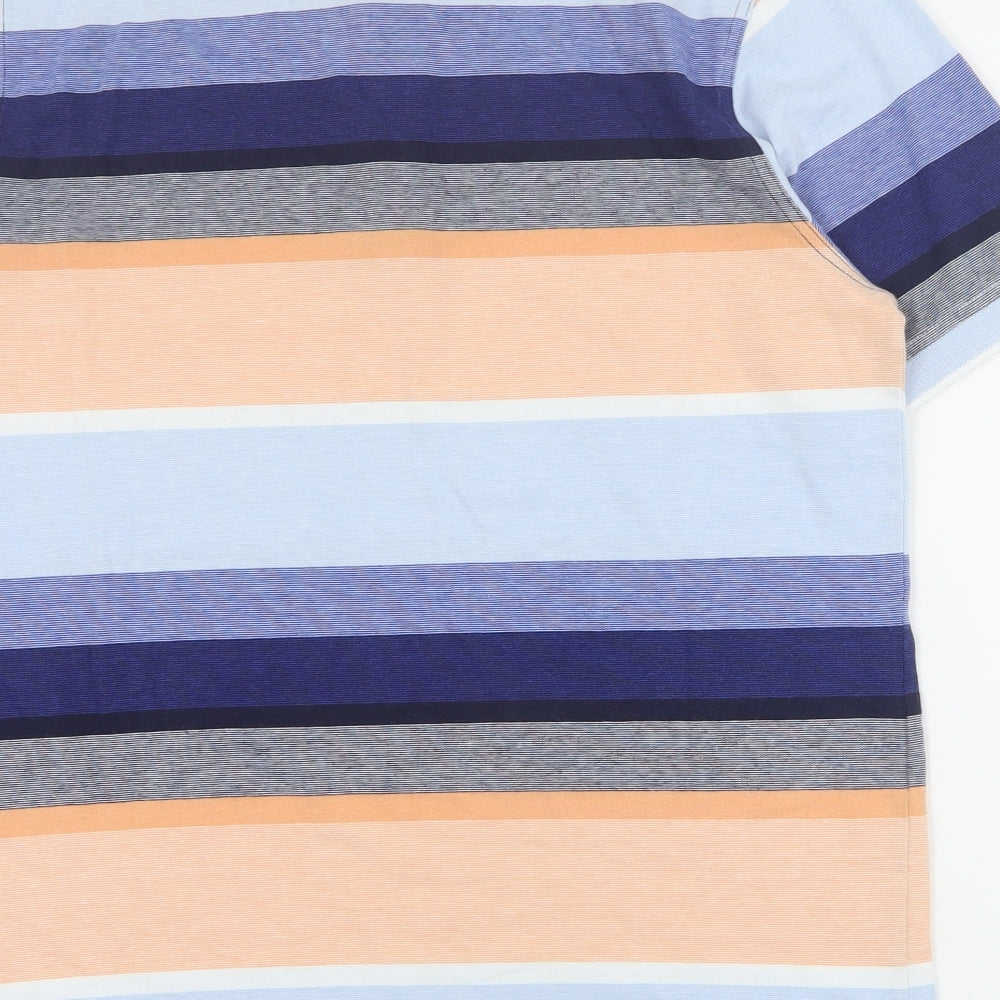Lincoln Mens Multicoloured Striped Cotton Polo Size M Collared Button