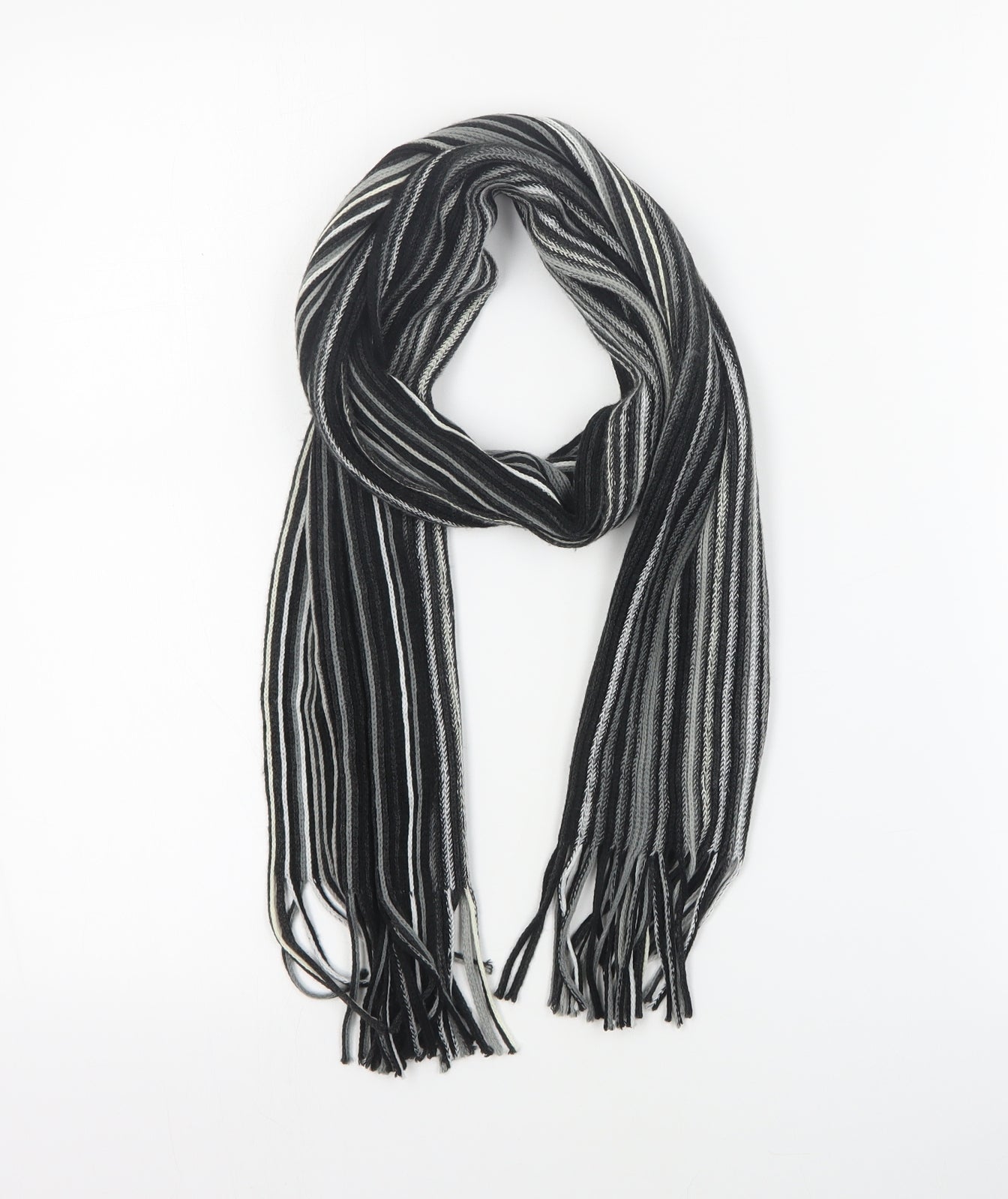 Marks and Spencer Mens Grey Striped Acrylic Scarf One Size