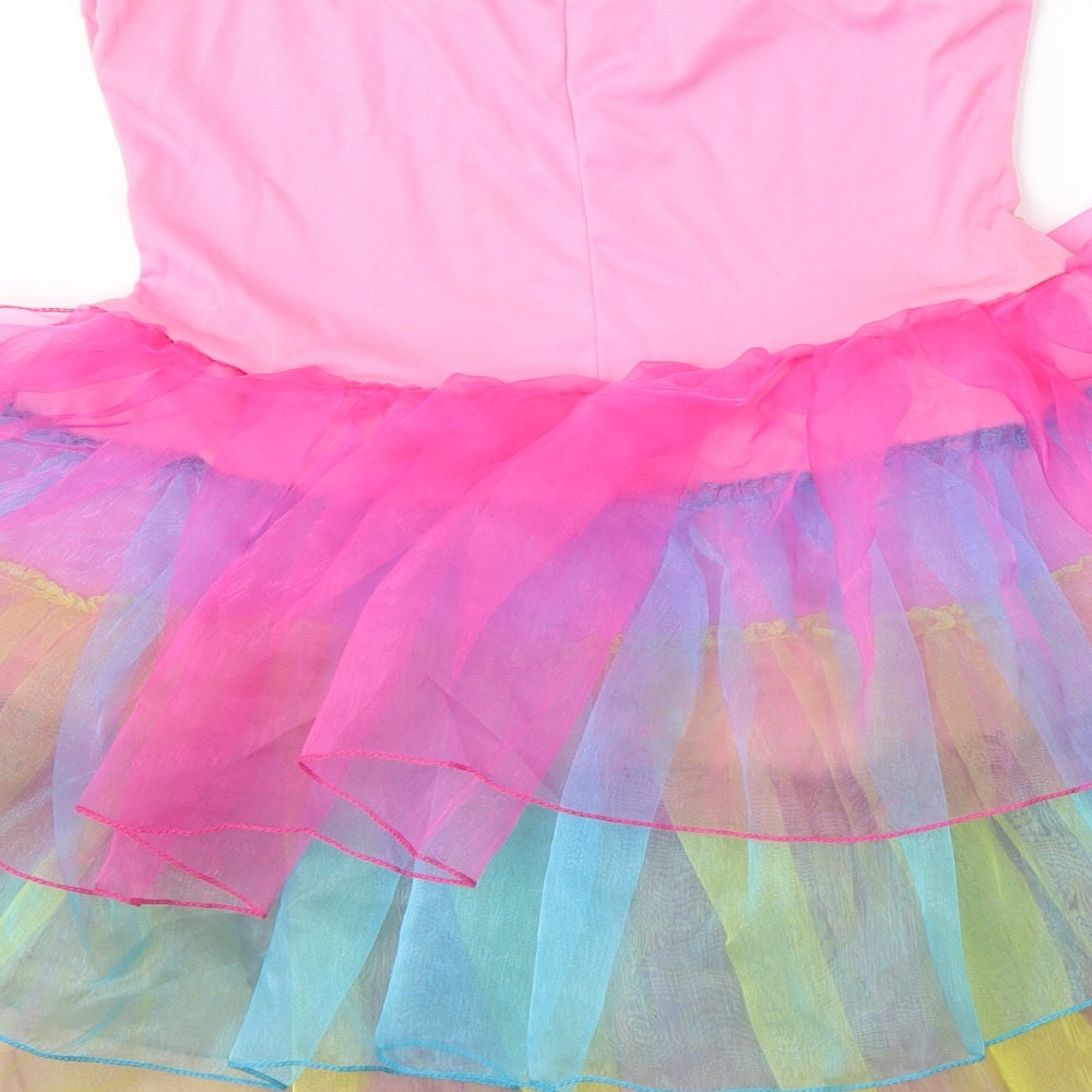 Smiffys Girls Pink Polyester Skater Dress Size S Round Neck