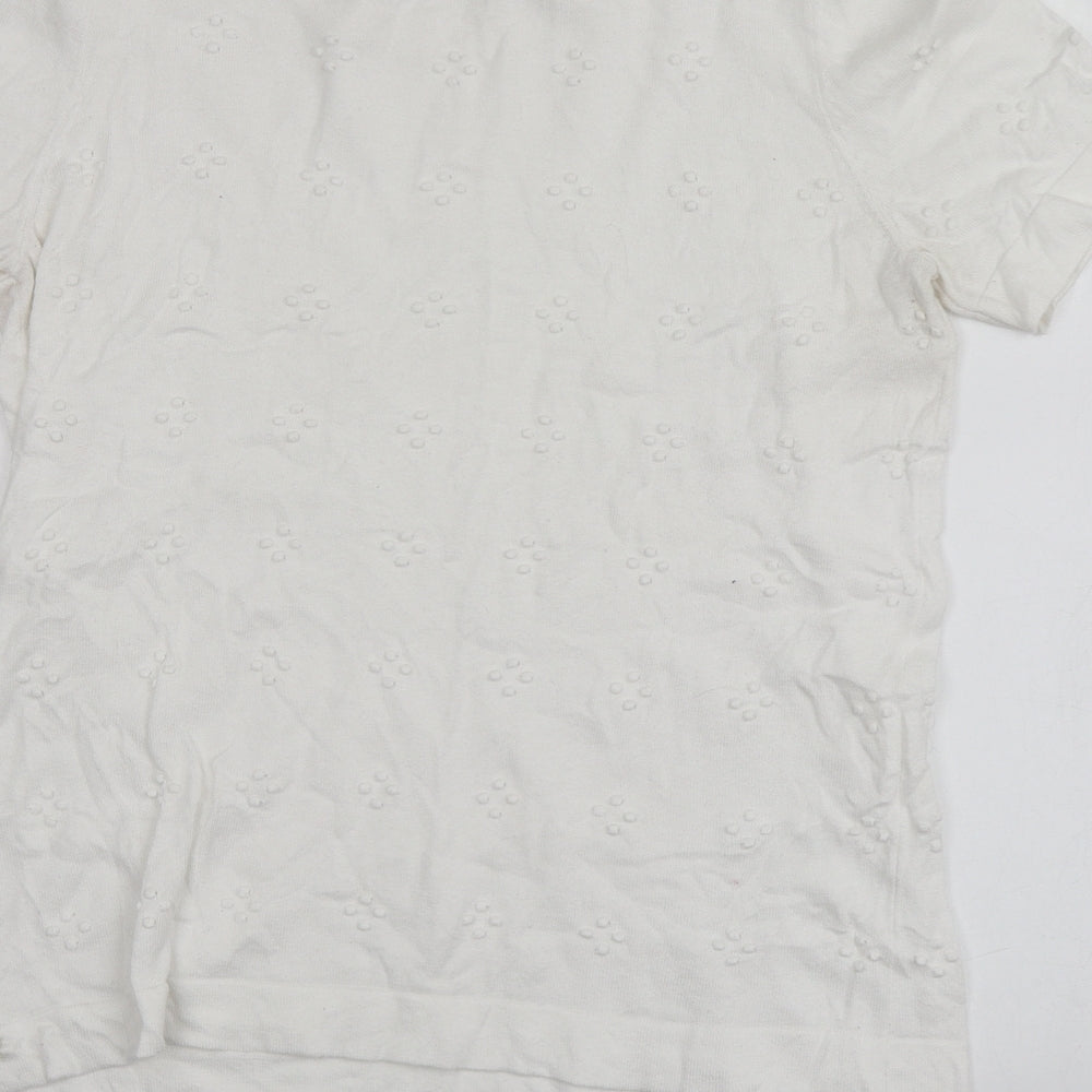 TU Womens White Round Neck Geometric Cotton Pullover Jumper Size 14