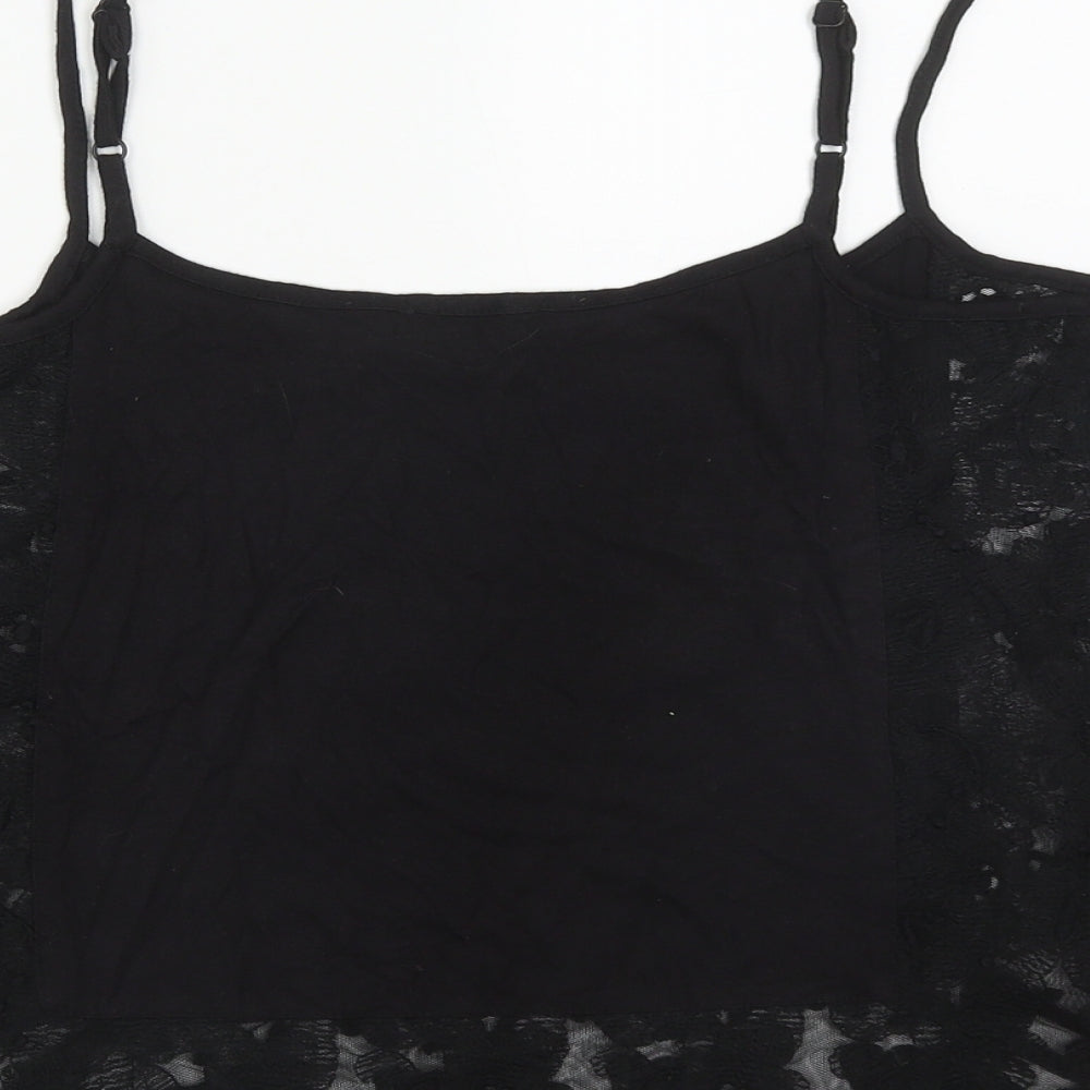 River Island Womens Black Cotton Cropped Tank Size 10 Scoop Neck