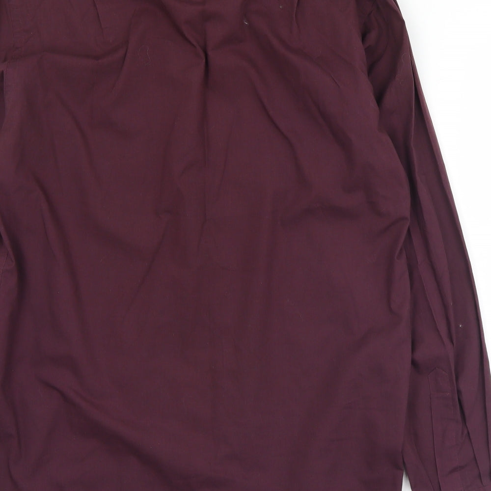 Marks and Spencer Mens Purple Cotton Button-Up Size 15.5 Collared Button