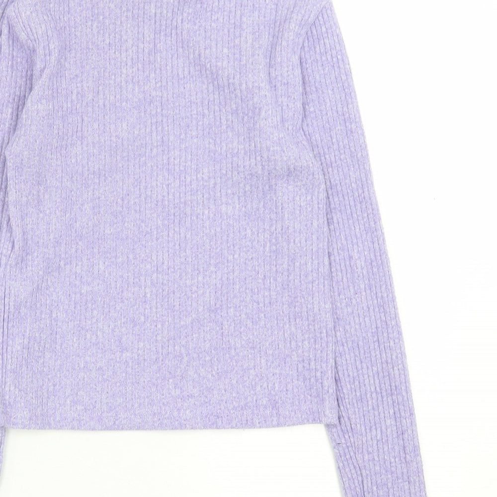 Stradivarius Womens Purple High Neck Polyester Pullover Jumper Size S - cropped