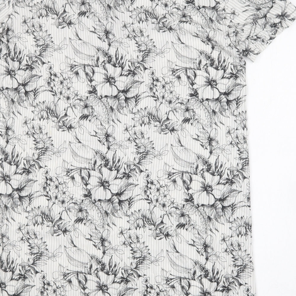 My Bra Fashion Womens White Floral Cotton Shirt Dress Size S V-Neck