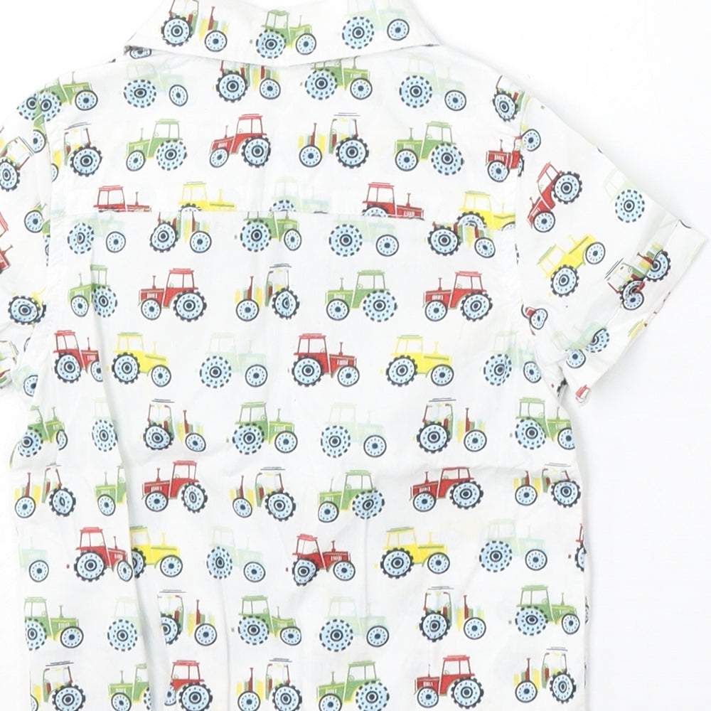 M&Co Boys White Geometric Cotton Basic Button-Up Size 9-12 Months Collared