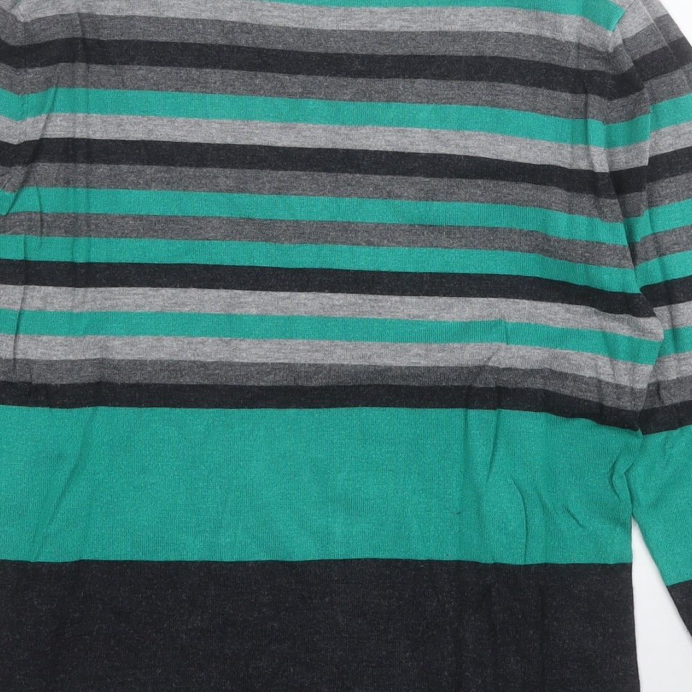 Gerry Weber Womens Green V-Neck Striped Viscose Pullover Jumper Size 12
