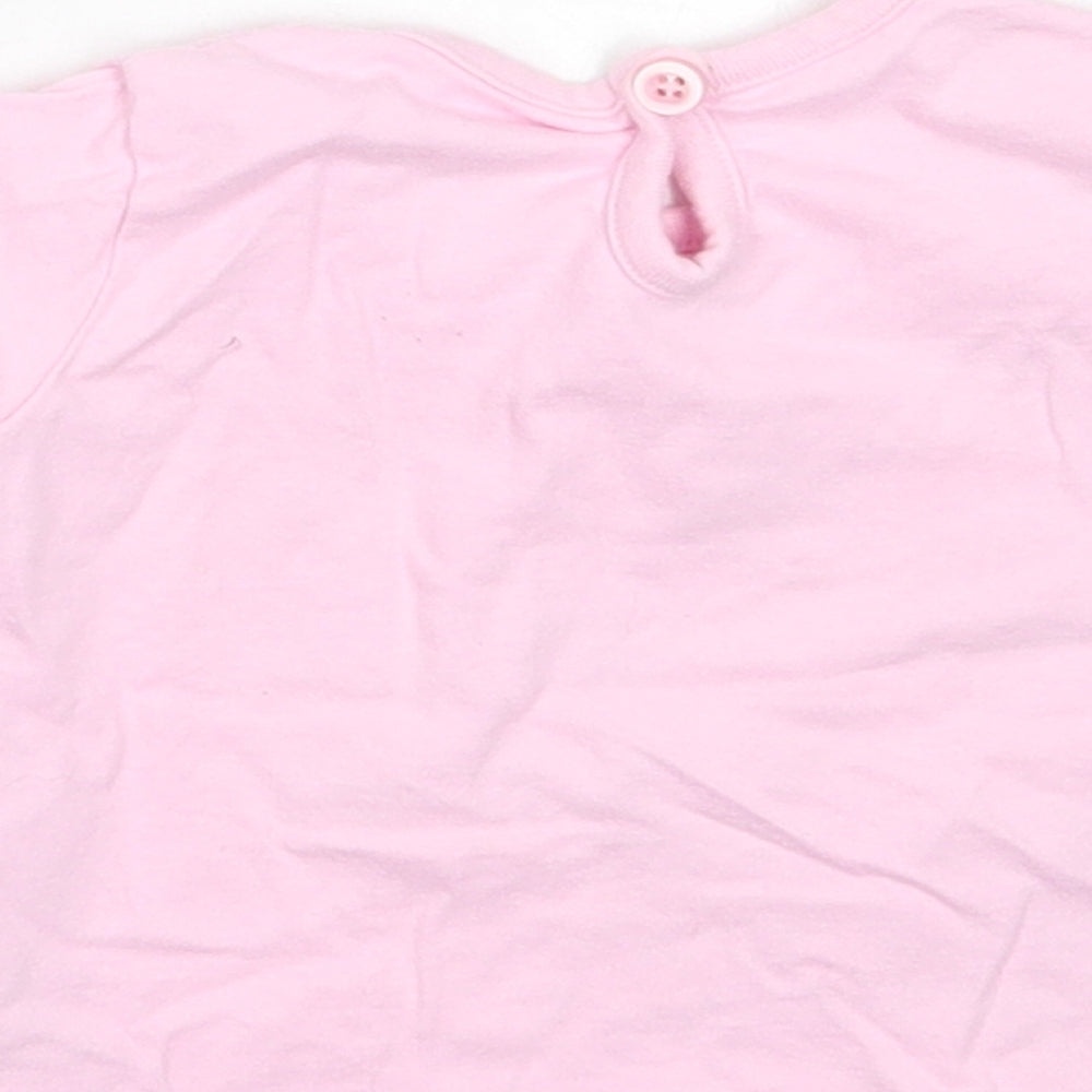 Cherokee Girls Pink Cotton Basic T-Shirt Size 3-6 Months Crew Neck Button