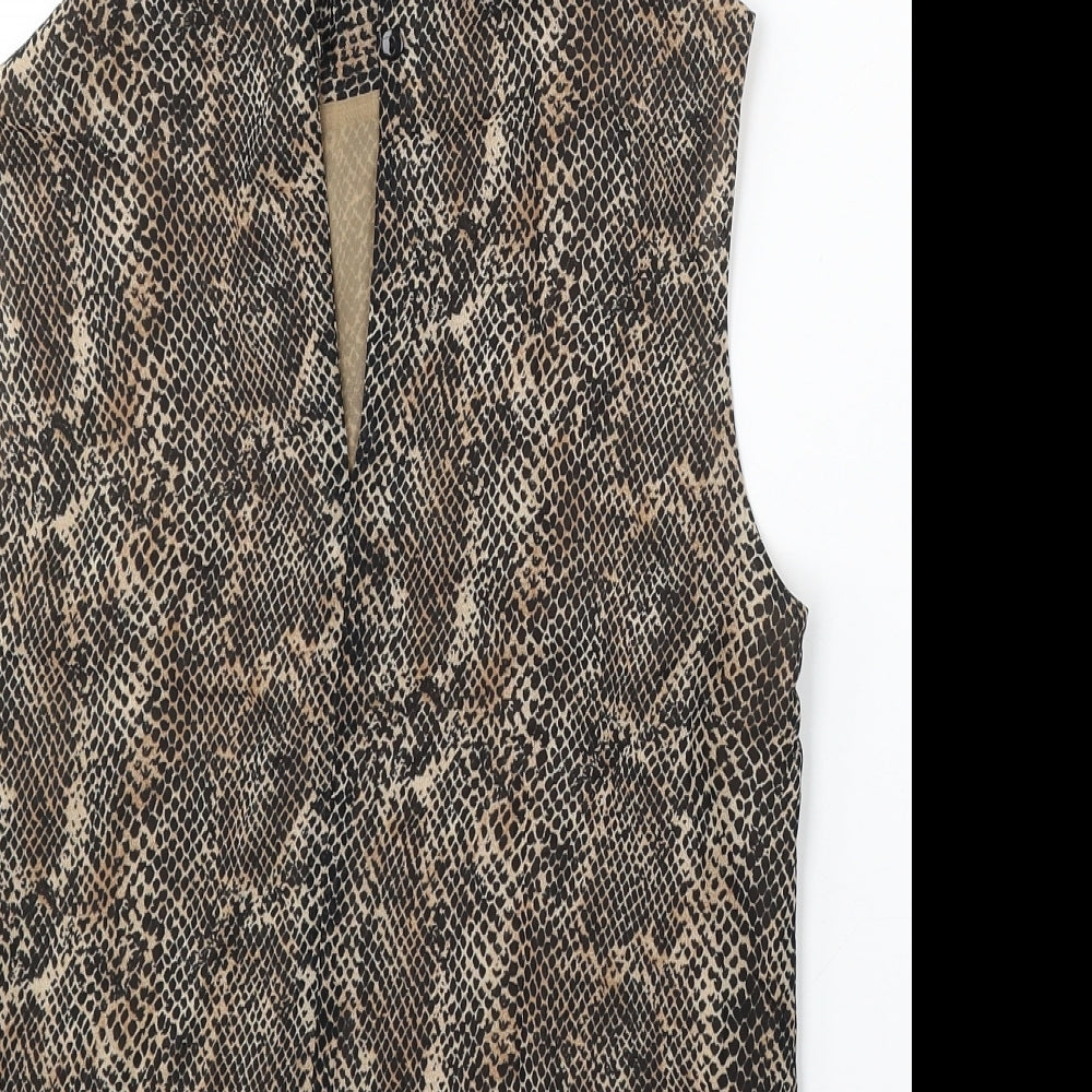 Marks and Spencer Womens Brown Geometric Viscose Basic Blouse Size 10 Collared
