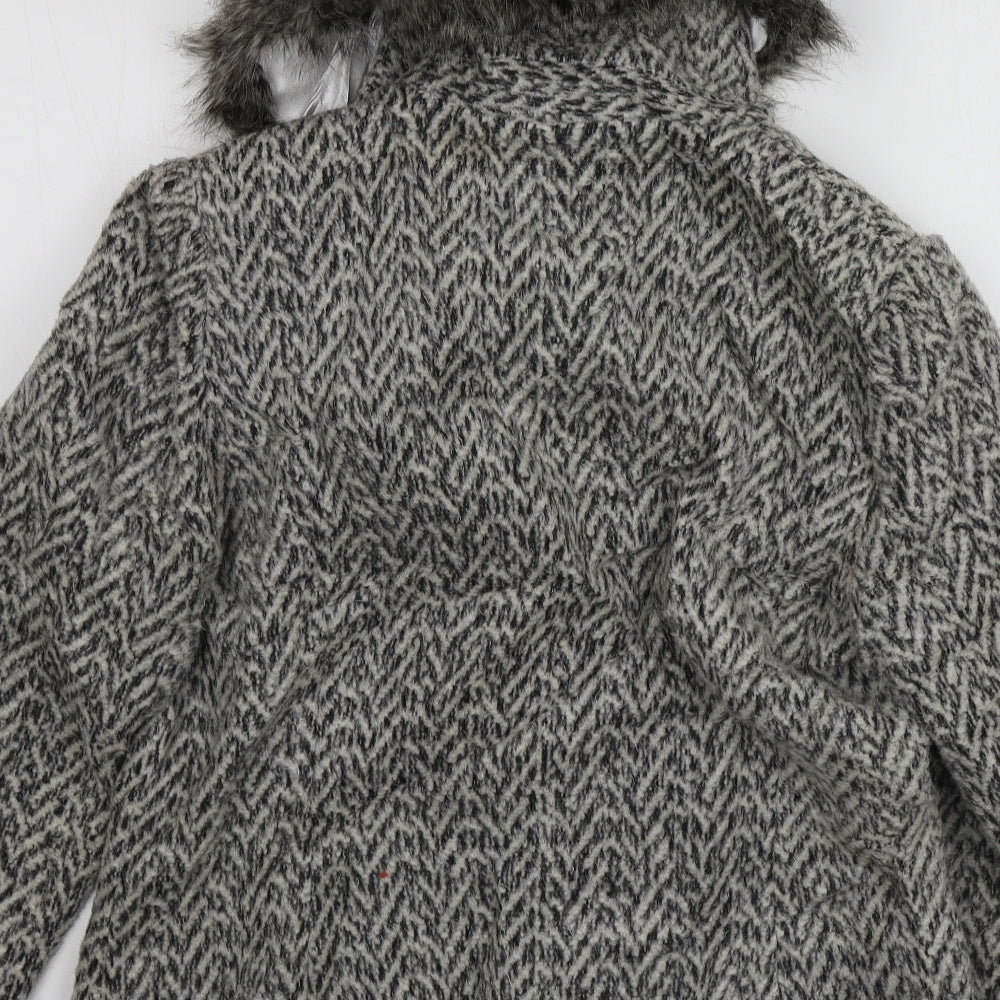 Per Una Womens Grey Geometric Overcoat Coat Size 16