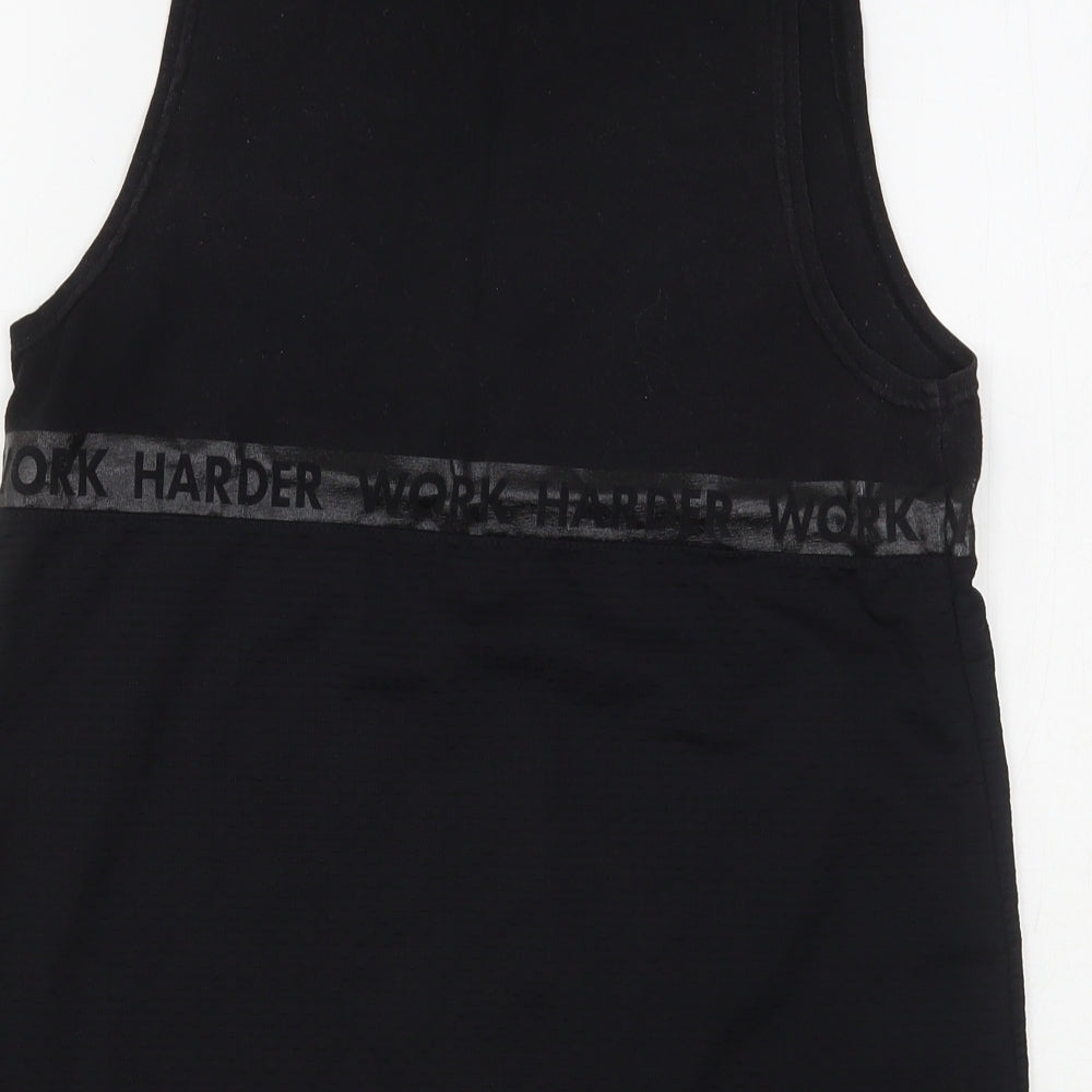 Workout Womens Black Cotton Basic Tank Size 10 Round Neck