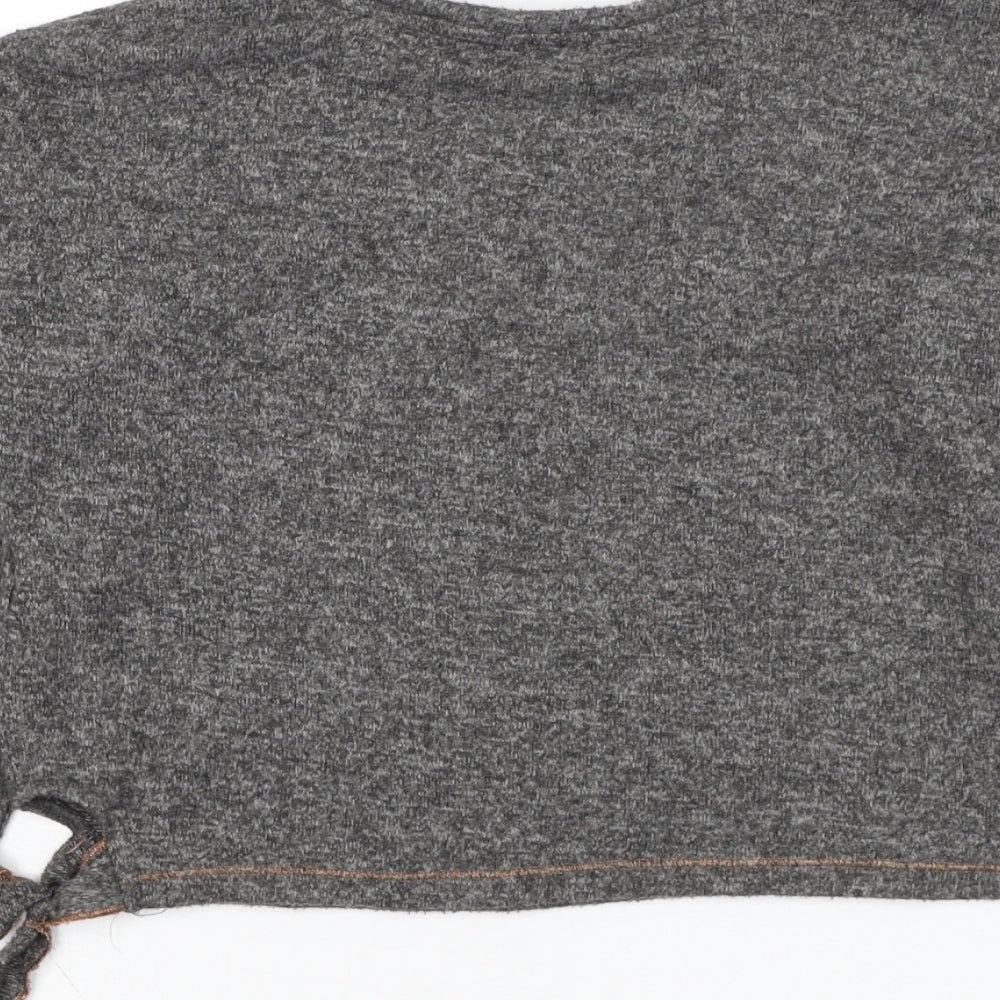 Marks and Spencer Girls Grey Round Neck Polyester Pullover Jumper Size 6-7 Years Pullover