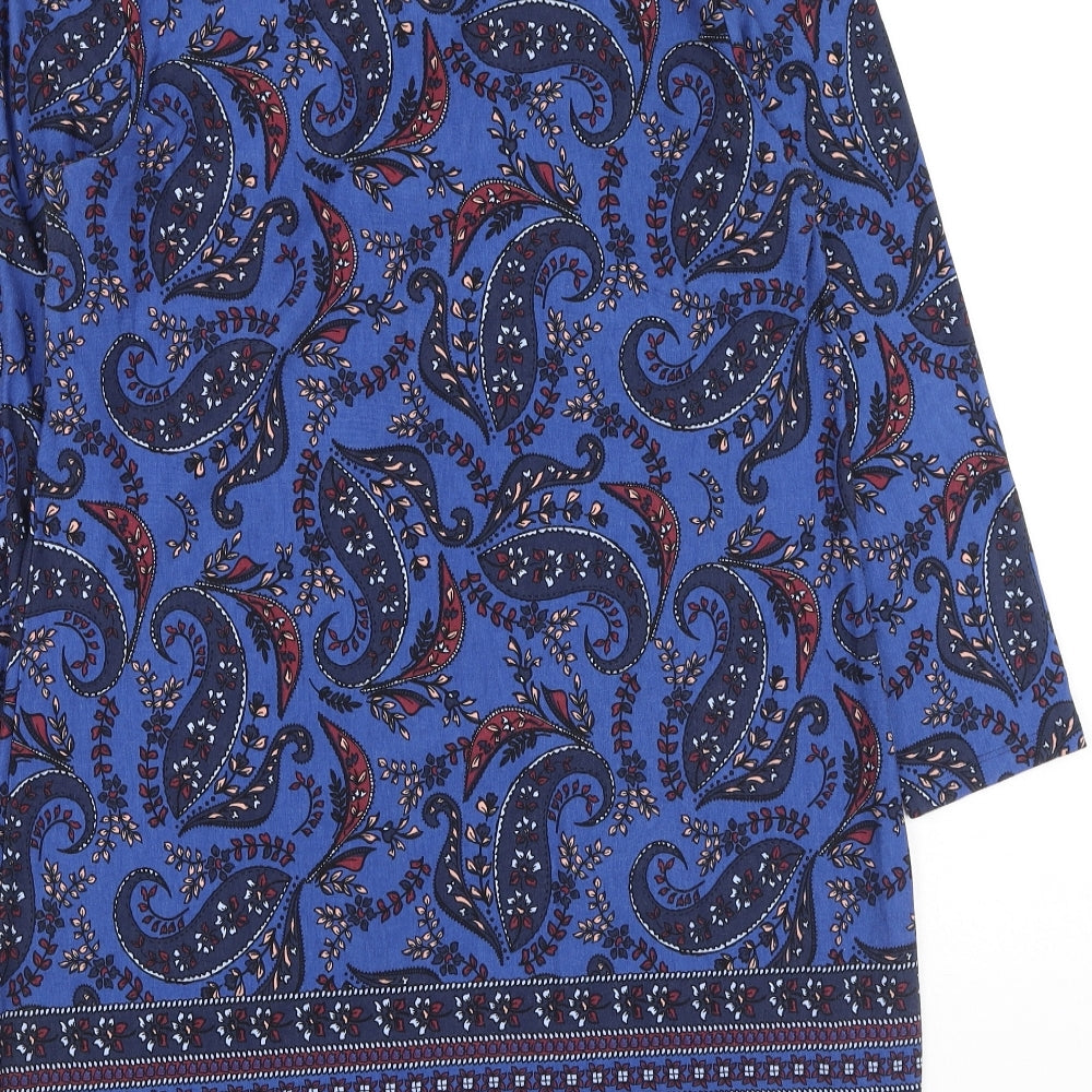 Dunnes Stores Womens Blue Geometric Viscose Fit & Flare Size 10 Round Neck